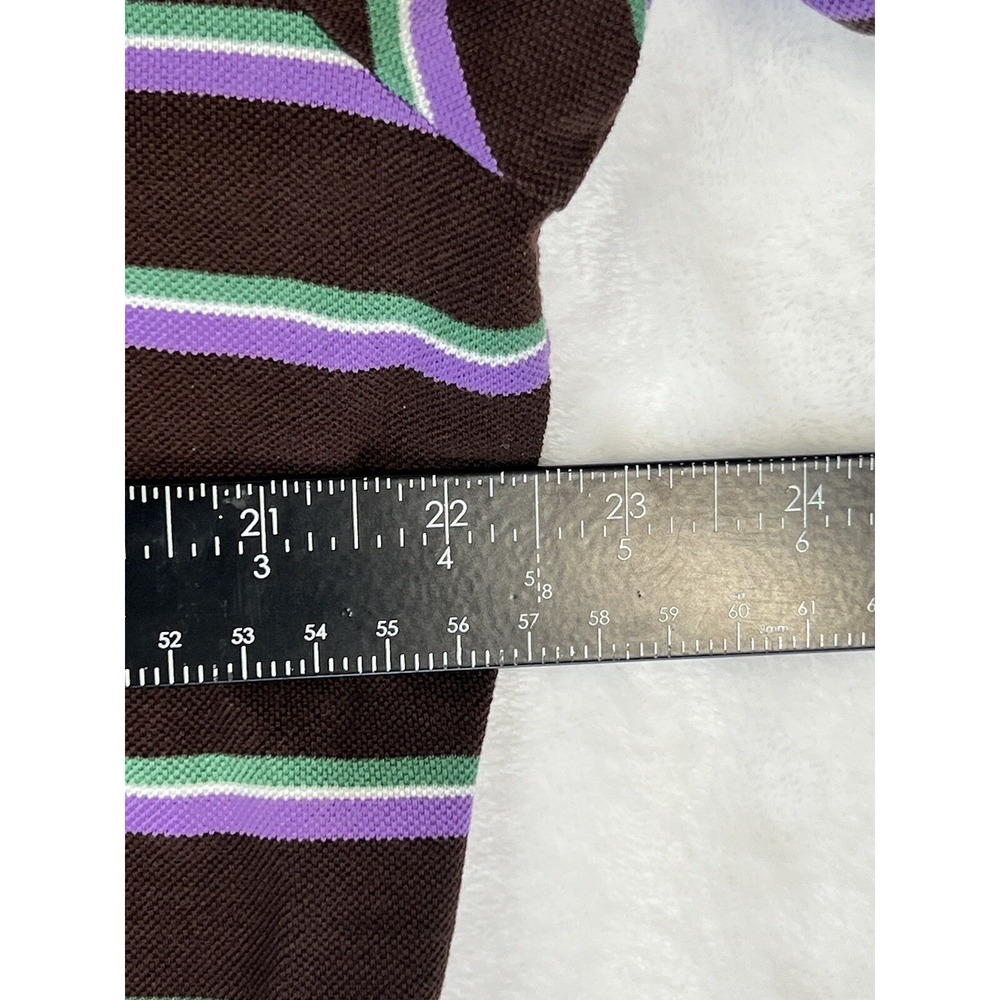 Men's Vintage Polo Ralph Lauren Striped  Polo Shirt Brown‎ Purple Green Size XL - Picture 8 of 10